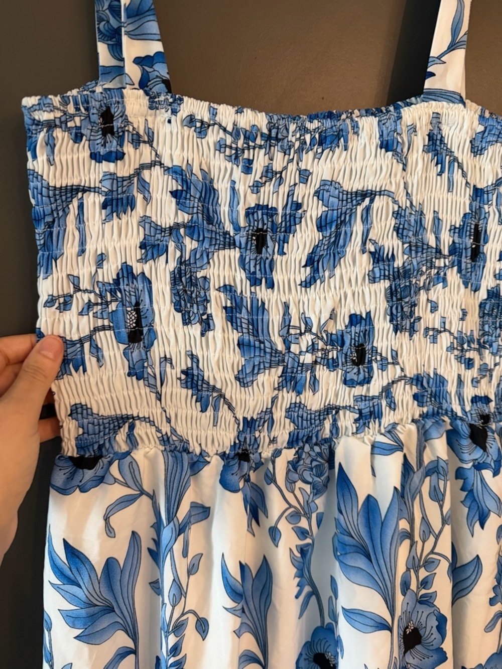 NWOT Stunning Blue Floral Tie-Shoulder Midi Dress size Large - Picture 4 of 8